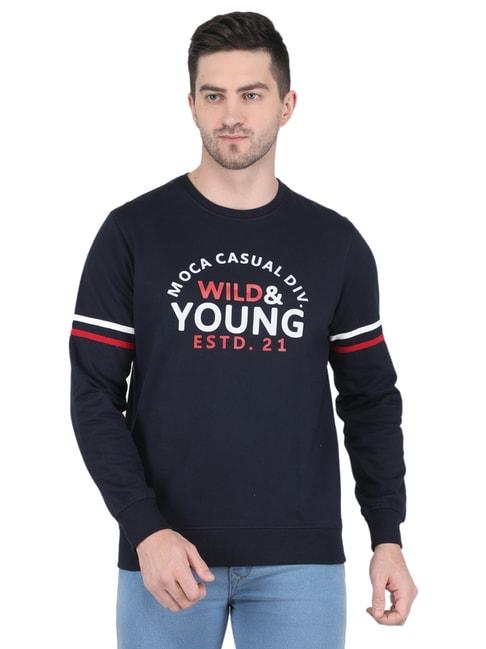 Monte Carlo Navy Regular Fit Round Neck Printed Sweatshirt
