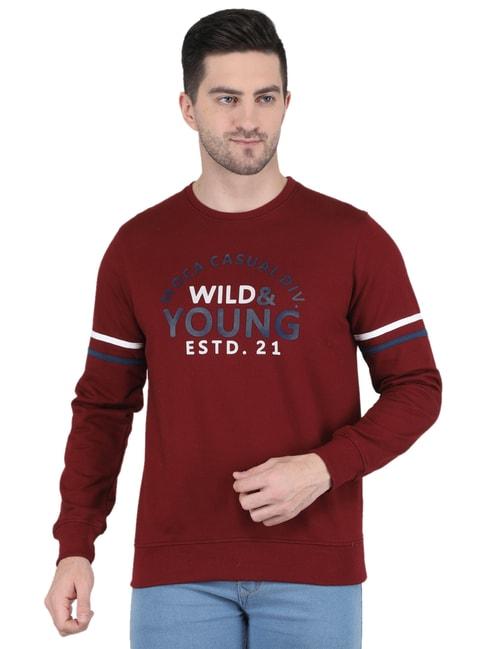 monte-carlo-maroon-regular-fit-round-neck-printed-sweatshirt