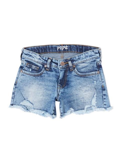 Pepe Jeans Kids Blue Cotton Distressed Shorts