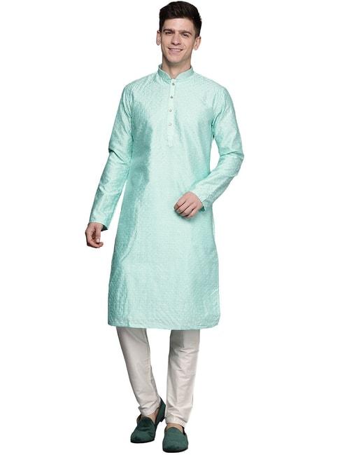 manyavar-mint-green-regular-fit-embroidered-kurta-with-pyjama-set