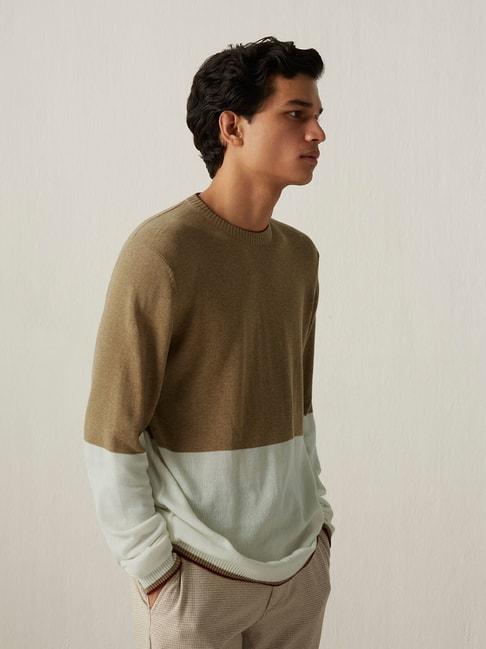 ANDAMEN Khaki Regular Fit Colour-Block Sweater
