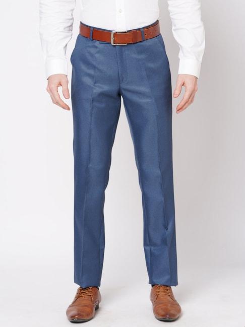 SOLEMIO Blue Slim Fit Flat Front Trousers