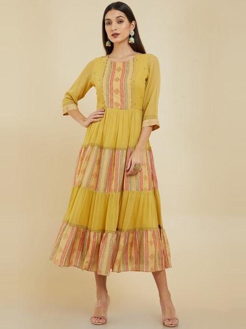 Soch Mustard Embellished A-Line Dress