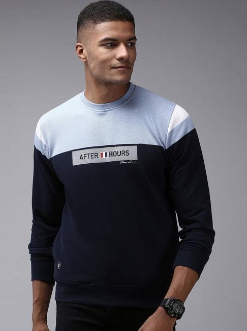 showoff-navy-blue-cotton-regular-fit-colour-block-sweatshirt