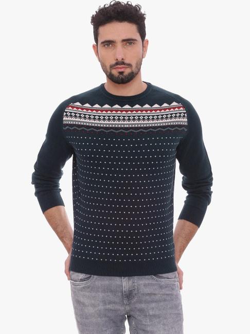 basics-navy-slim-fit-printed-sweater
