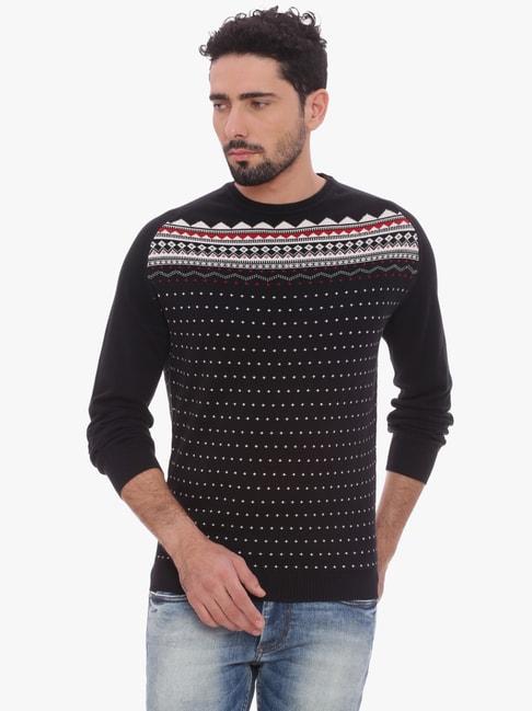 basics-black-slim-fit-printed-sweater