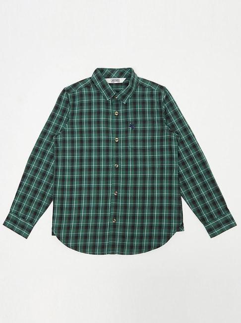 Cantabil Kids Green Cotton Chequered Full Sleeves Shirt