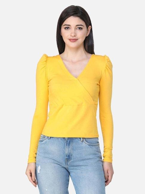 cation-yellow-v-neck-top
