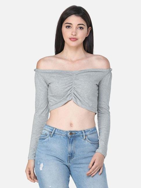 cation-grey-off-shoulder-crop-top