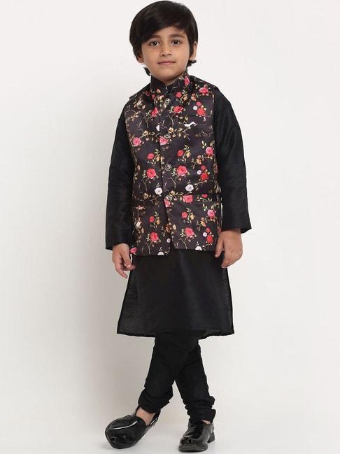 Benstoke Kids Black & Red Floral Print Full Sleeves Kurta Set