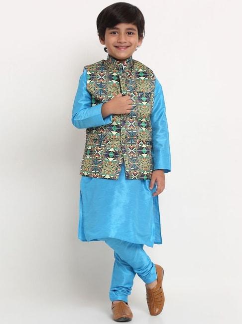 benstoke-kids-blue-&-green-printed-full-sleeves-kurta-set