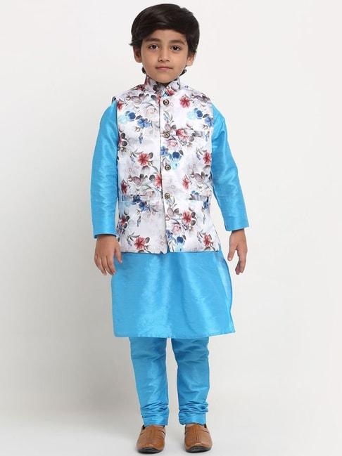 Benstoke Kids Blue & White Floral Print Full Sleeves Kurta Set