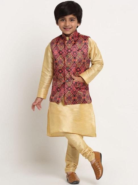 benstoke-kids-gold-&-rust-red-printed-full-sleeves-kurta-set