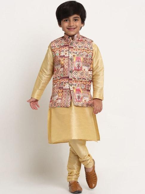 benstoke-kids-gold-&-pink-printed-full-sleeves-kurta-set