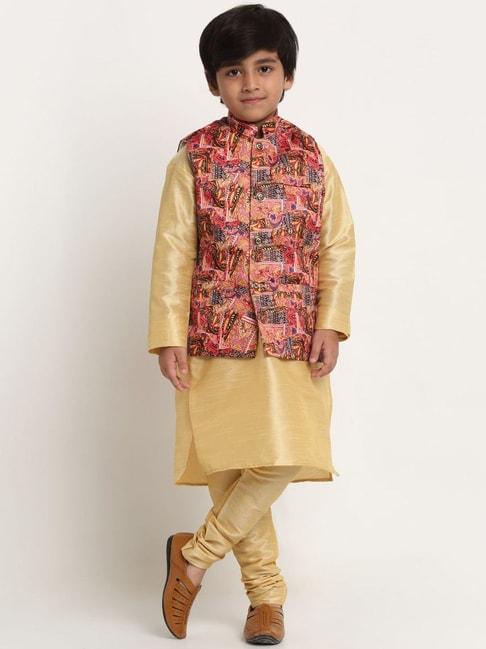 benstoke-kids-gold-&-pink-printed-full-sleeves-kurta-set