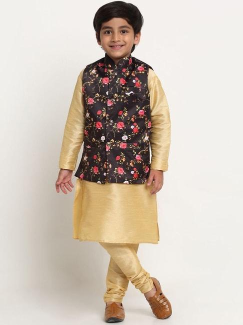 benstoke-kids-gold-&-black-floral-print-full-sleeves-kurta-set