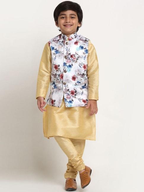 Benstoke Kids Gold & White Floral Print Full Sleeves Kurta Set