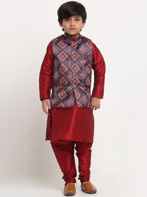 benstoke-kids-maroon-&-charcoal-grey-printed-full-sleeves-kurta-set