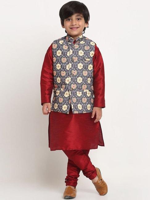 benstoke-kids-maroon-&-black-floral-print-full-sleeves-kurta-set