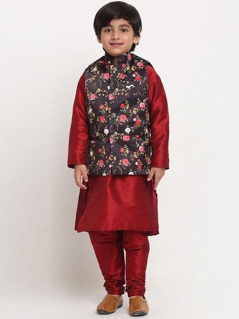 benstoke-kids-maroon-&-black-floral-print-full-sleeves-kurta-set