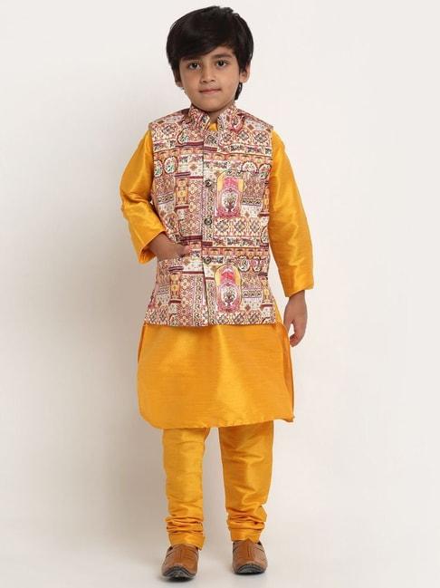 benstoke-kids-yellow-&-pink-printed-full-sleeves-kurta-set