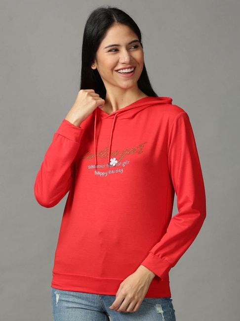 SHOWOFF Red Cotton Embellished Hoodie