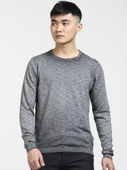 Jack & Jones Dark Grey Cotton Regular Fit Printed Sweater