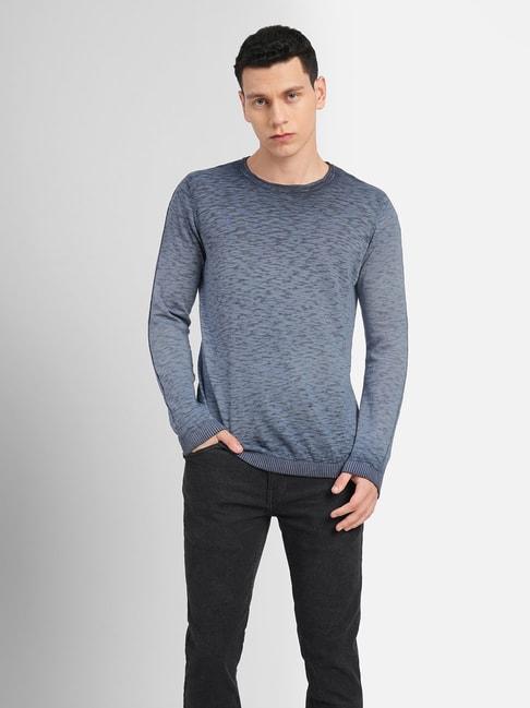 Jack & Jones Blue Cotton Regular Fit Printed Sweater