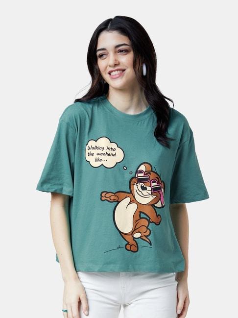 The Souled Store Green Tom And Jerry: Weekend Printed Oversized T-Shirt