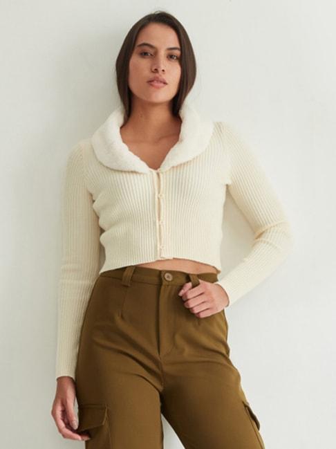 Cover Story Off White Crop Cardigan