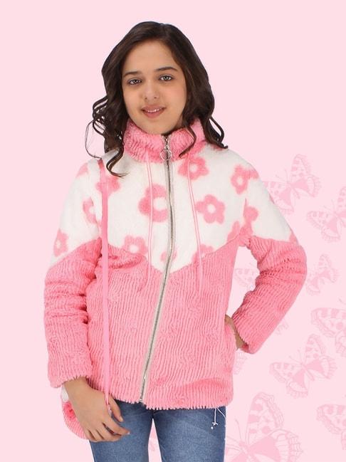 Cutecumber Pink & White Color Block Full Sleeves Jacket
