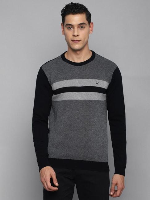 allen-solly-black-cotton-regular-fit-striped-sweaters