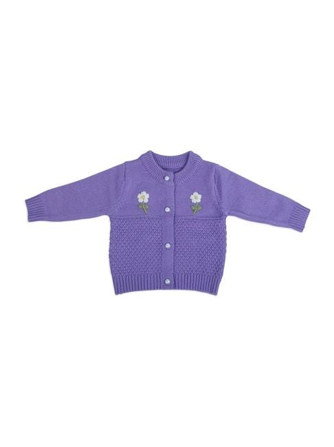 Baby Moo Kids Purple Floral Print Full Sleeves Sweater