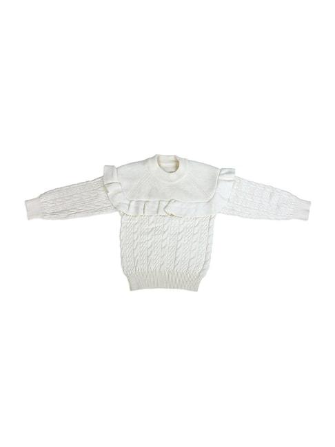 Baby Moo Kids White Textured Pattern Full Sleeves Sweater