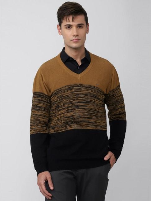 van-heusen-brown-regular-fit-striped-sweater