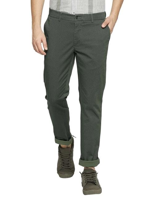 Basics Green Tapered Fit Self Pattern Trousers