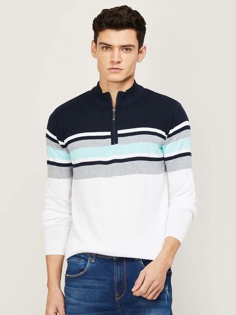 fame-forever-by-lifestyle-white-&-black-cotton-regular-fit-striped-sweater