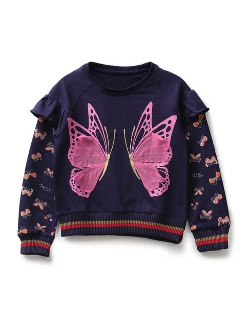 Under Fourteen Only Kids Navy & Pink Applique Full Sleeves Sweatshirt
