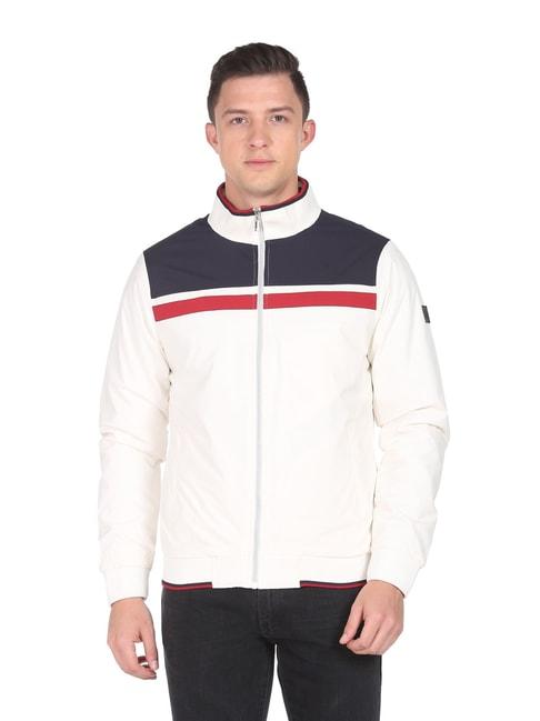 Arrow Sport Off White Regular Fit Striped Jacket