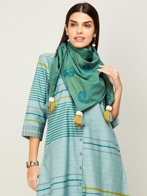 Melange by Lifestyle Green Cotton Printed Stole