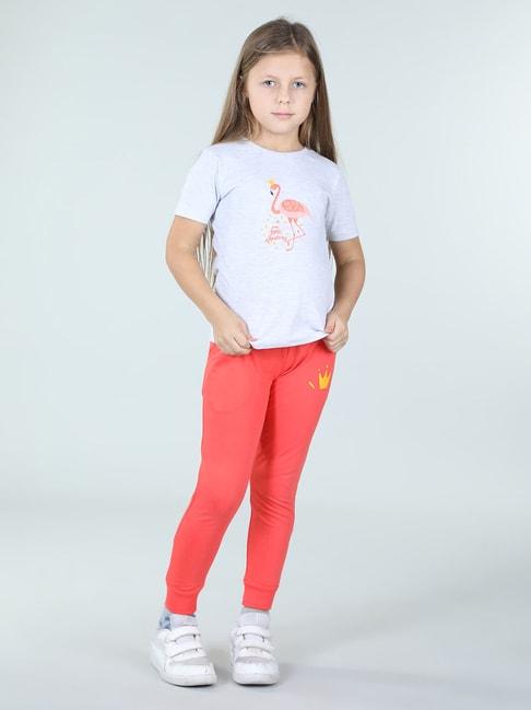 UrbanMark Junior Grey & Coral Printed T-Shirt with Joggers