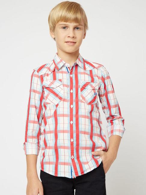 GAS KIDS Red & White Cotton Chequered Full Sleeves Shirt