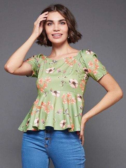 Miss Chase Sage Green Floral Print Peplum Top