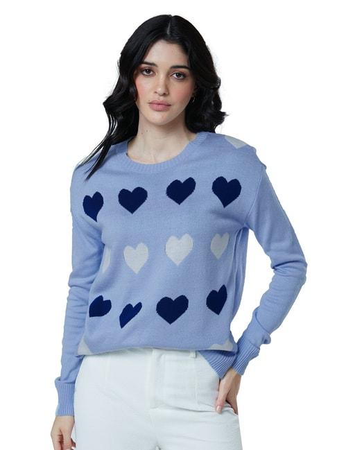 The Souled Store Blue Hearts Knitted Sweater