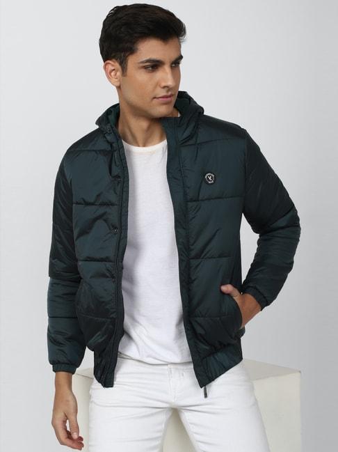 v-dot-green-regular-fit-hooded-jacket