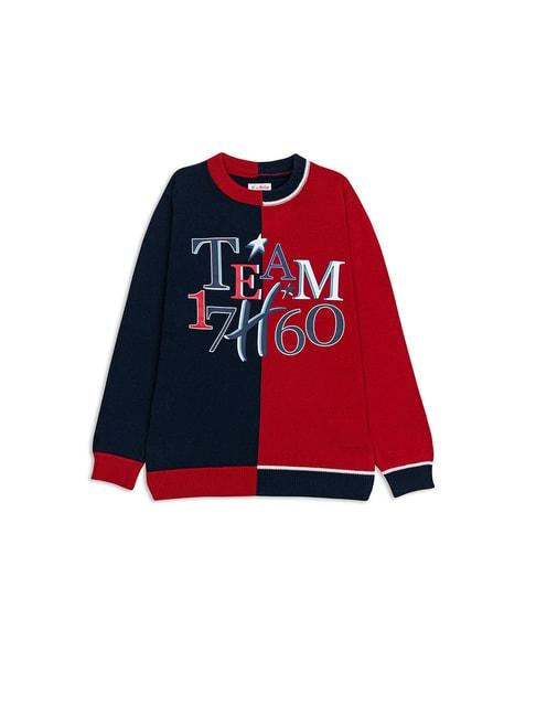 H by Hamleys Boys Navy & Red Color Block Full Sleeves Sweater