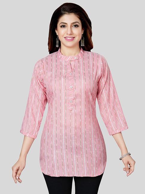 Saree Swarg Pink Woven Pattern Straight Short Kurti