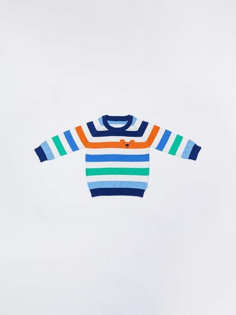 H by Hamleys Infants Boys White Striped Full Sleeves Sweater