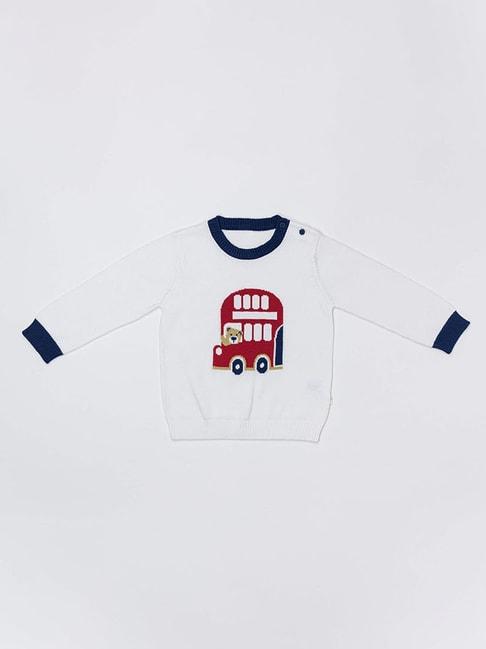 H by Hamleys Infants Boys White Self Design Full Sleeves Sweater