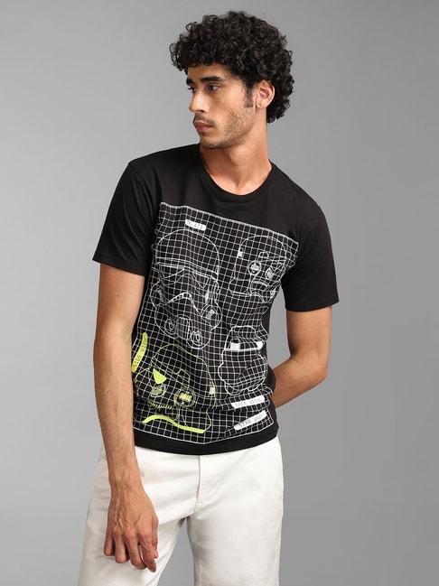 kazo-black-regular-fit-printed-crew-t-shirt